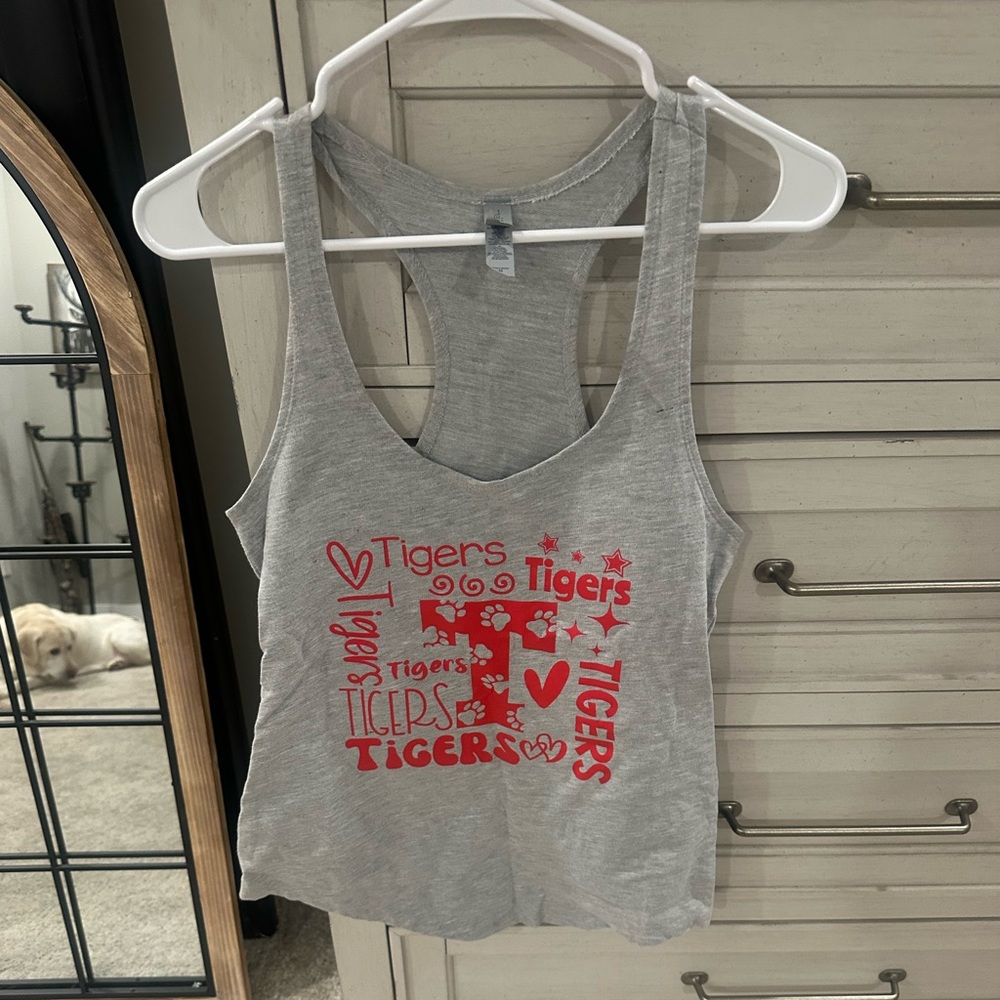Next Level Apparel Gray Tank Top with Red Graphic Tigers